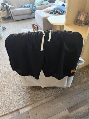 Black Drawstring Shorts with Contrast White Tie